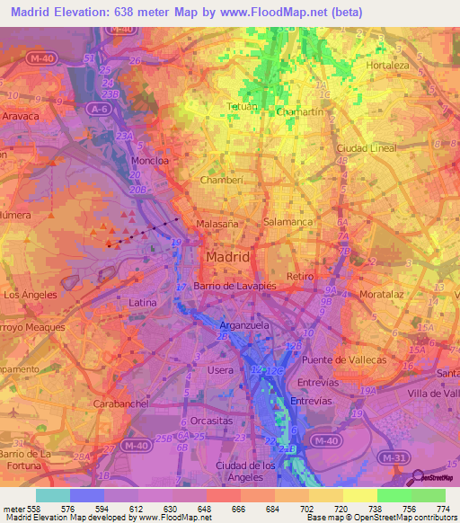 Madrid,Spain Elevation Map