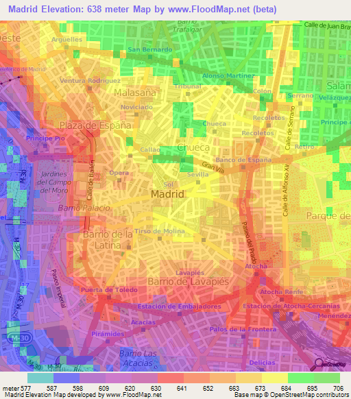 Madrid,Spain Elevation Map