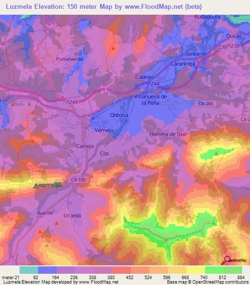 Luzmela,Spain Elevation Map