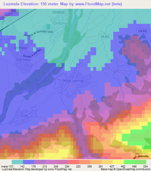 Luzmela,Spain Elevation Map