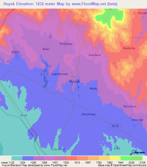 Huyuk,Turkey Elevation Map