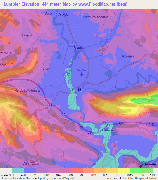 Lumbier,Spain Elevation Map