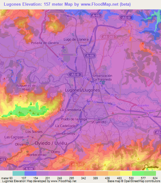 Lugones,Spain Elevation Map