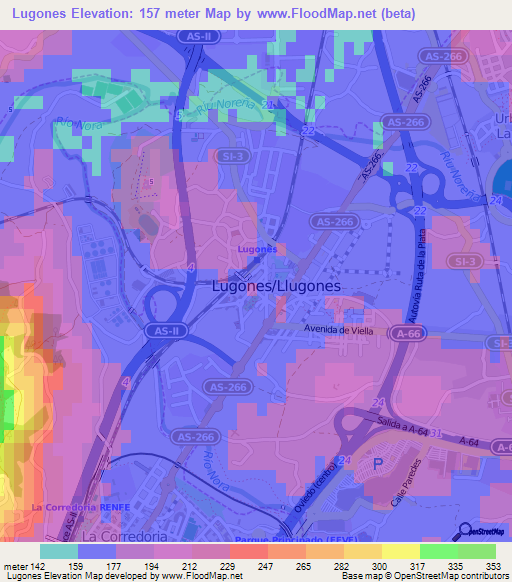 Lugones,Spain Elevation Map