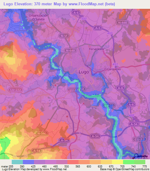 Lugo,Spain Elevation Map