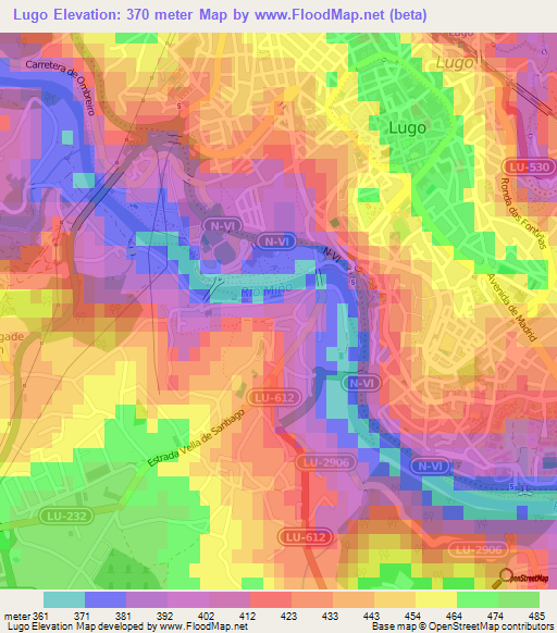 Lugo,Spain Elevation Map