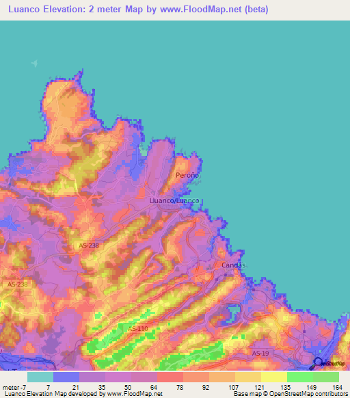 Luanco,Spain Elevation Map