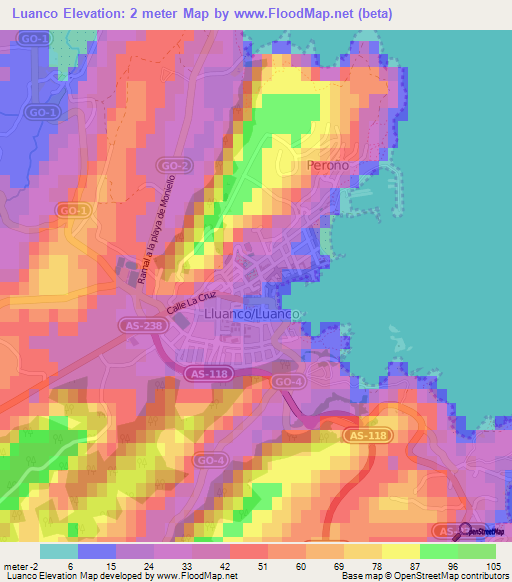 Luanco,Spain Elevation Map