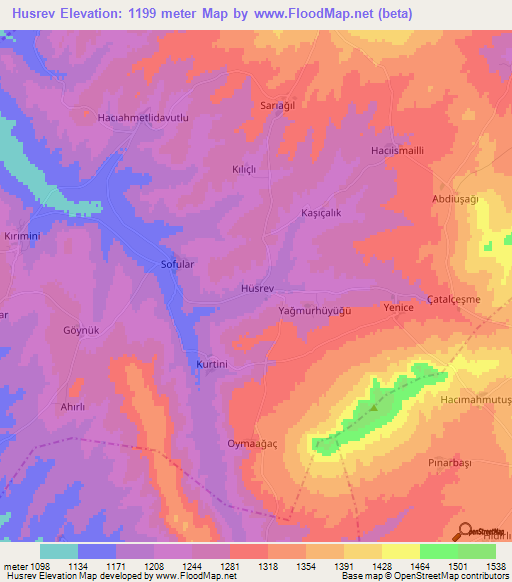 Husrev,Turkey Elevation Map