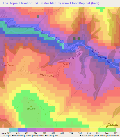 Los Tojos,Spain Elevation Map