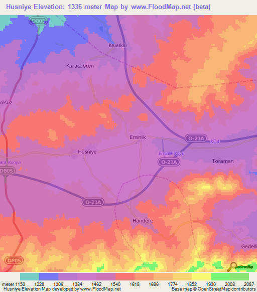 Husniye,Turkey Elevation Map
