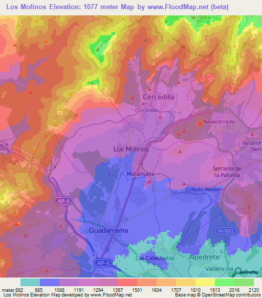 Los Molinos,Spain Elevation Map