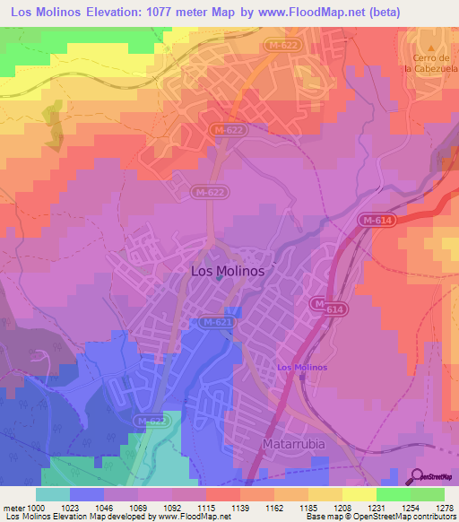 Los Molinos,Spain Elevation Map