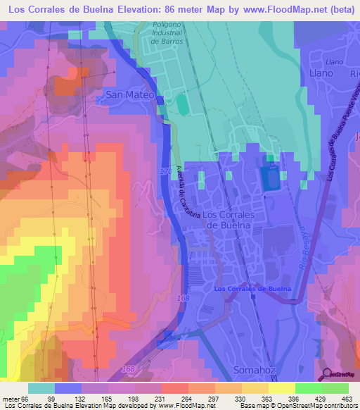 Los Corrales de Buelna,Spain Elevation Map