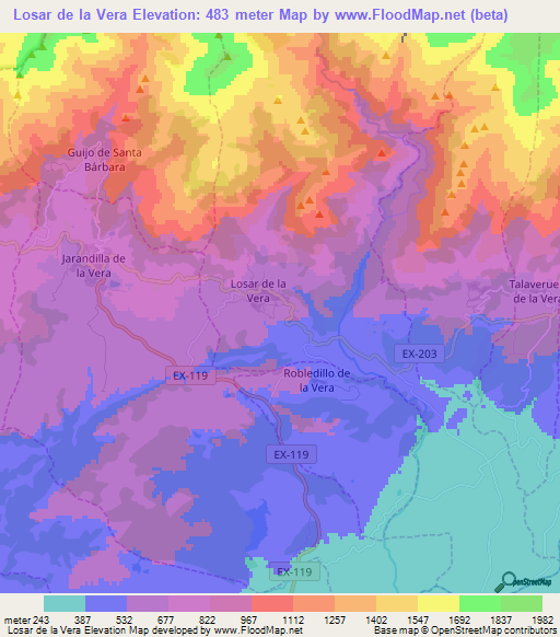 Losar de la Vera,Spain Elevation Map