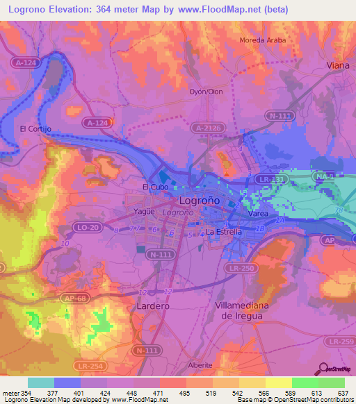 Logrono,Spain Elevation Map