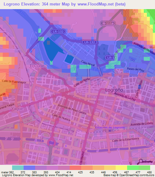 Logrono,Spain Elevation Map