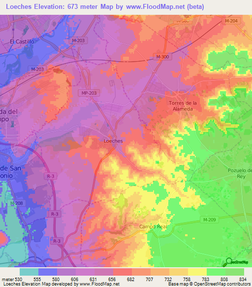 Loeches,Spain Elevation Map