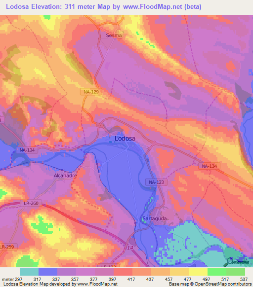 Lodosa,Spain Elevation Map