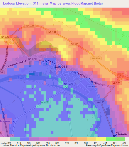 Lodosa,Spain Elevation Map