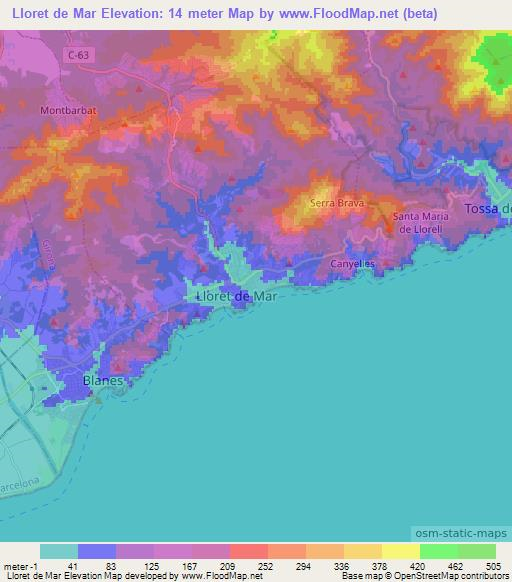 Lloret de Mar,Spain Elevation Map