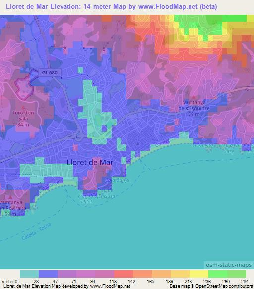 Lloret de Mar,Spain Elevation Map