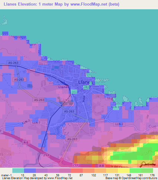 Llanes,Spain Elevation Map