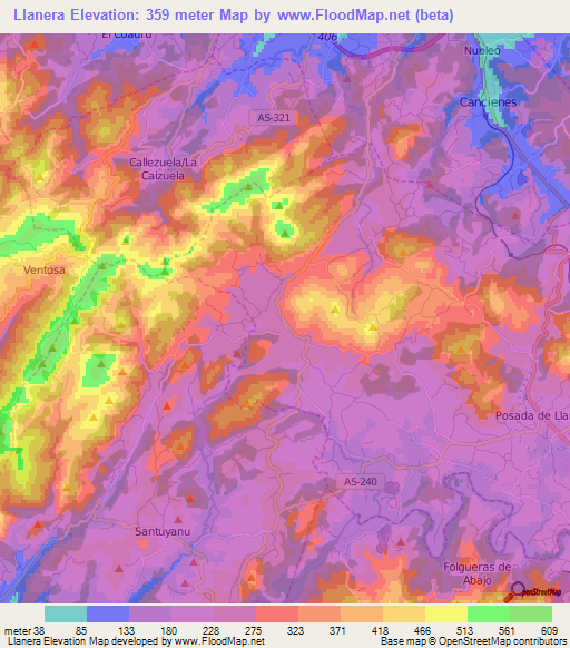 Llanera,Spain Elevation Map