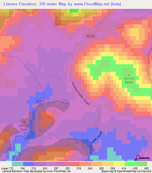 Llanera,Spain Elevation Map