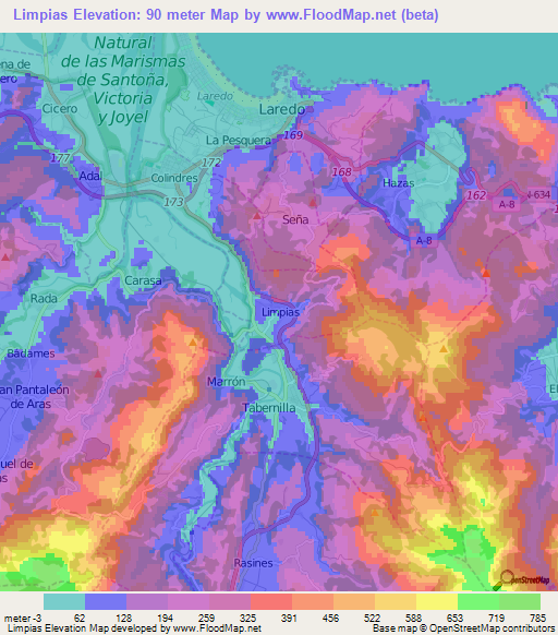 Limpias,Spain Elevation Map