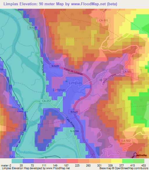 Limpias,Spain Elevation Map