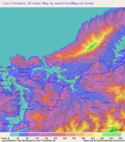 Lezo,Spain Elevation Map