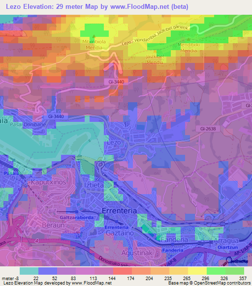 Lezo,Spain Elevation Map