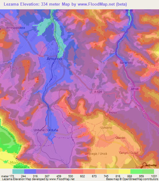 Lezama,Spain Elevation Map