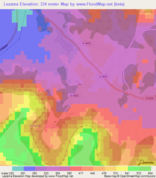 Lezama,Spain Elevation Map