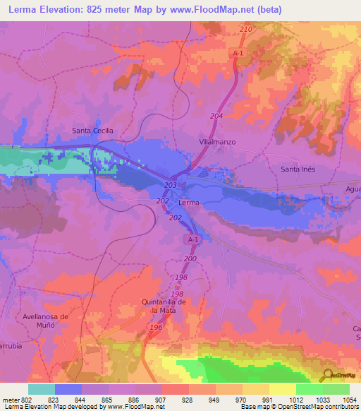 Lerma,Spain Elevation Map