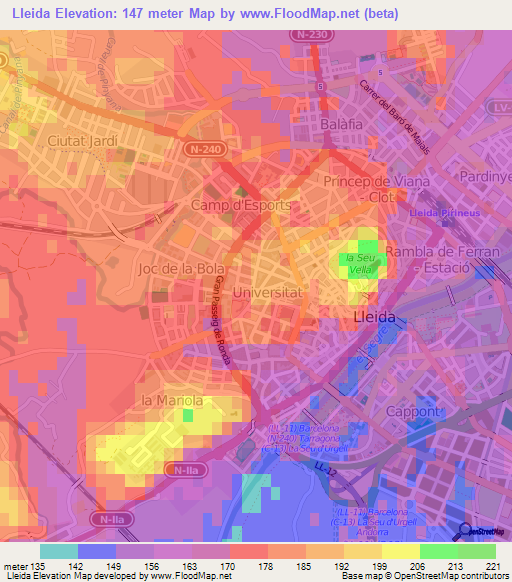 Lleida,Spain Elevation Map