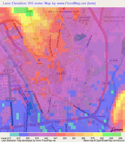 Leon,Spain Elevation Map