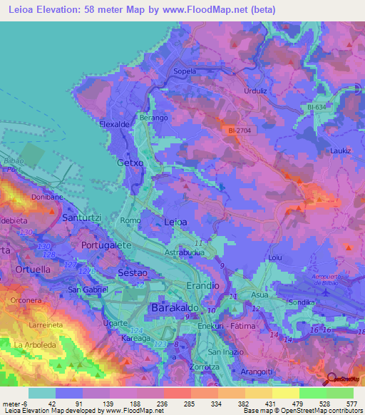 Leioa,Spain Elevation Map