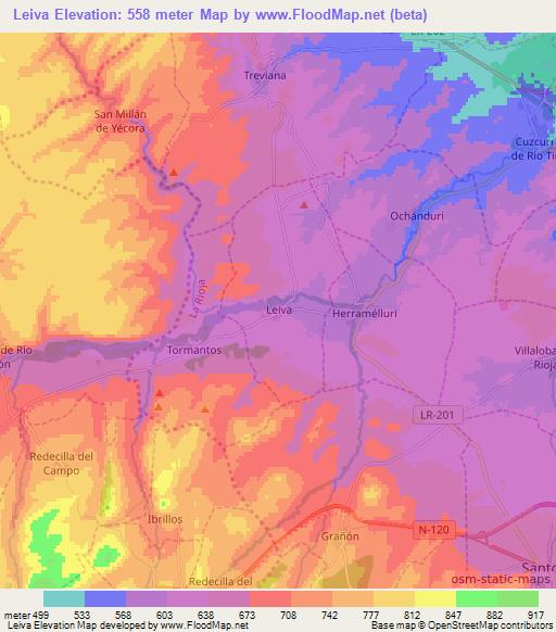 Leiva,Spain Elevation Map