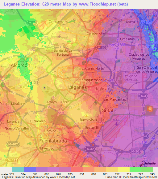 Leganes,Spain Elevation Map