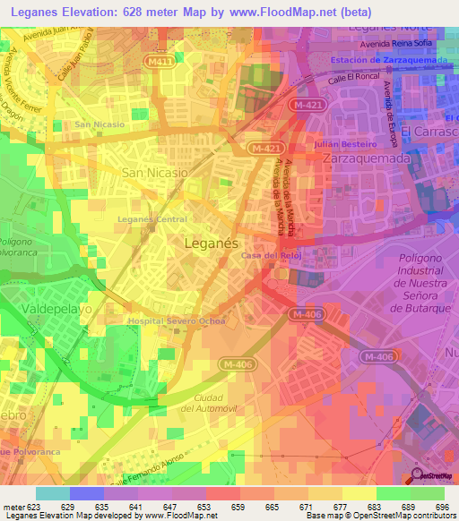 Leganes,Spain Elevation Map