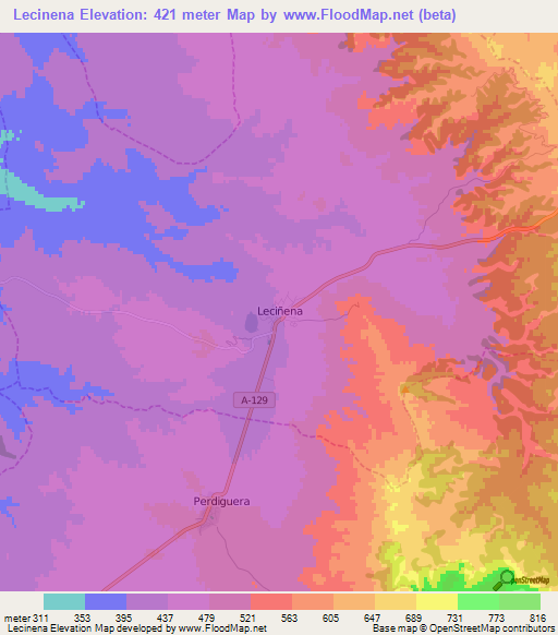 Lecinena,Spain Elevation Map