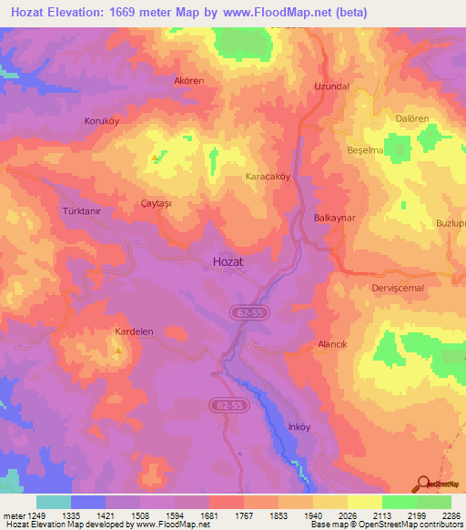 Hozat,Turkey Elevation Map