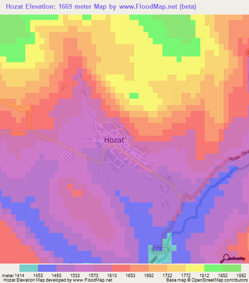 Hozat,Turkey Elevation Map