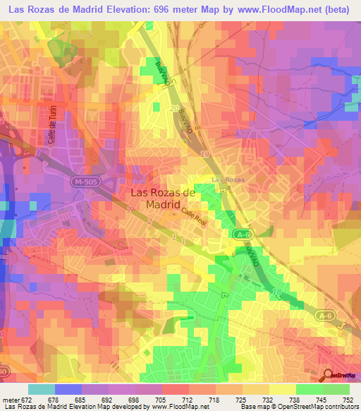 Las Rozas de Madrid,Spain Elevation Map