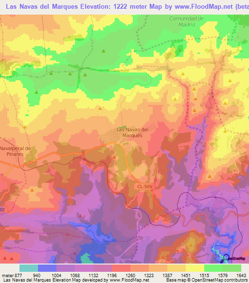 Las Navas del Marques,Spain Elevation Map