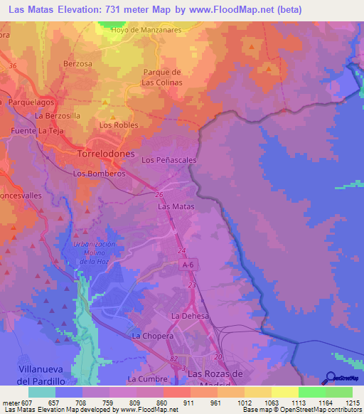 Las Matas,Spain Elevation Map