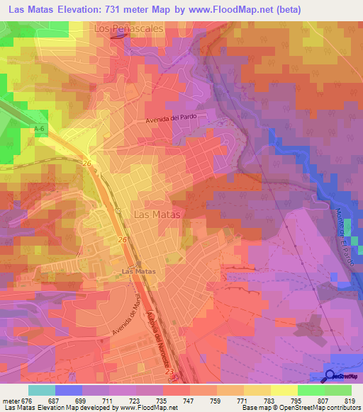 Las Matas,Spain Elevation Map