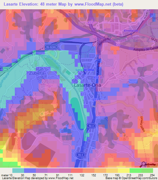 Lasarte,Spain Elevation Map